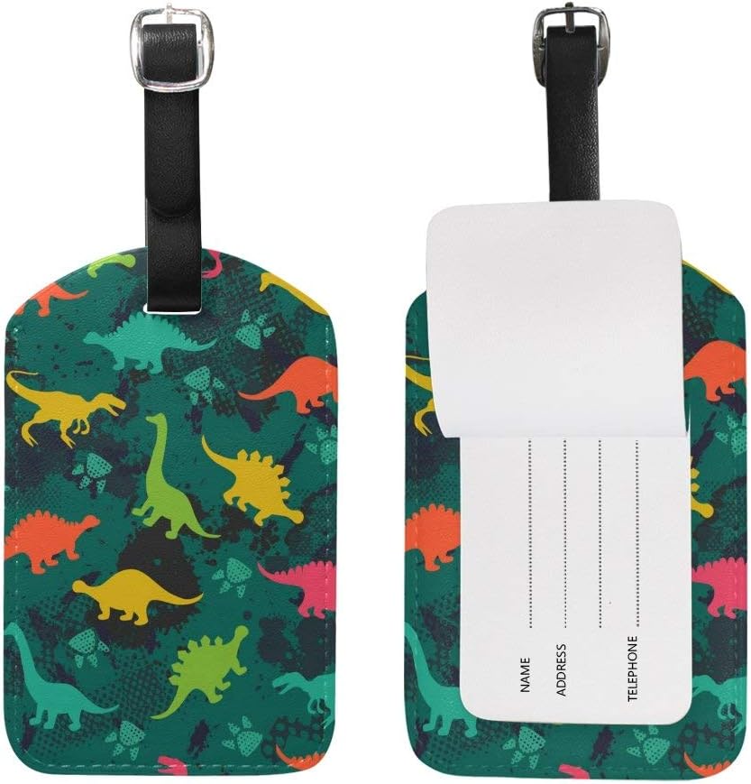 Colorful Dinosaurs Luggage Tag Travel ID Label Leather for Baggage