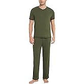 GYS Men's Pajama Sets, Viscose Made from Bamboo, Short Sleeve T-Shirt and Lounge Pants 2 Piece Pajamas for Men