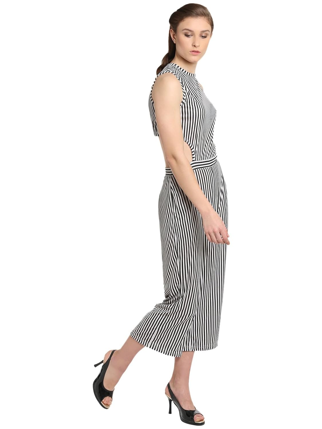 black and white calf length cutout jumpsuit