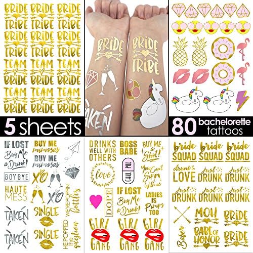 [5 Sheets] 80 Bachelorette Party Tattoos | bachelorette tattoos, Bride Tribe, bridal party, bridesmaid tattoo, bride, hens party, wedding party, bachelorette party favors, team bride, gold bride