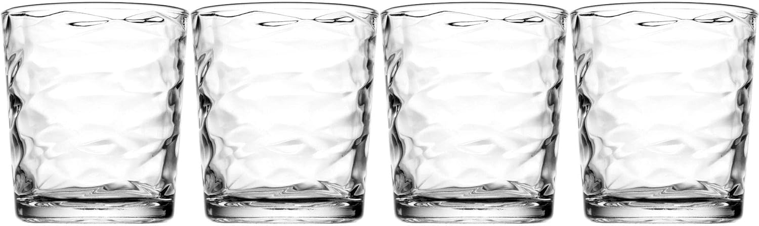 Modern Drinking Glasses Set, Reflection Glassware, Includes 4 DOF Glasses(13oz) 4-piece Elegant Glassware Set (4-13 oz Rocks)