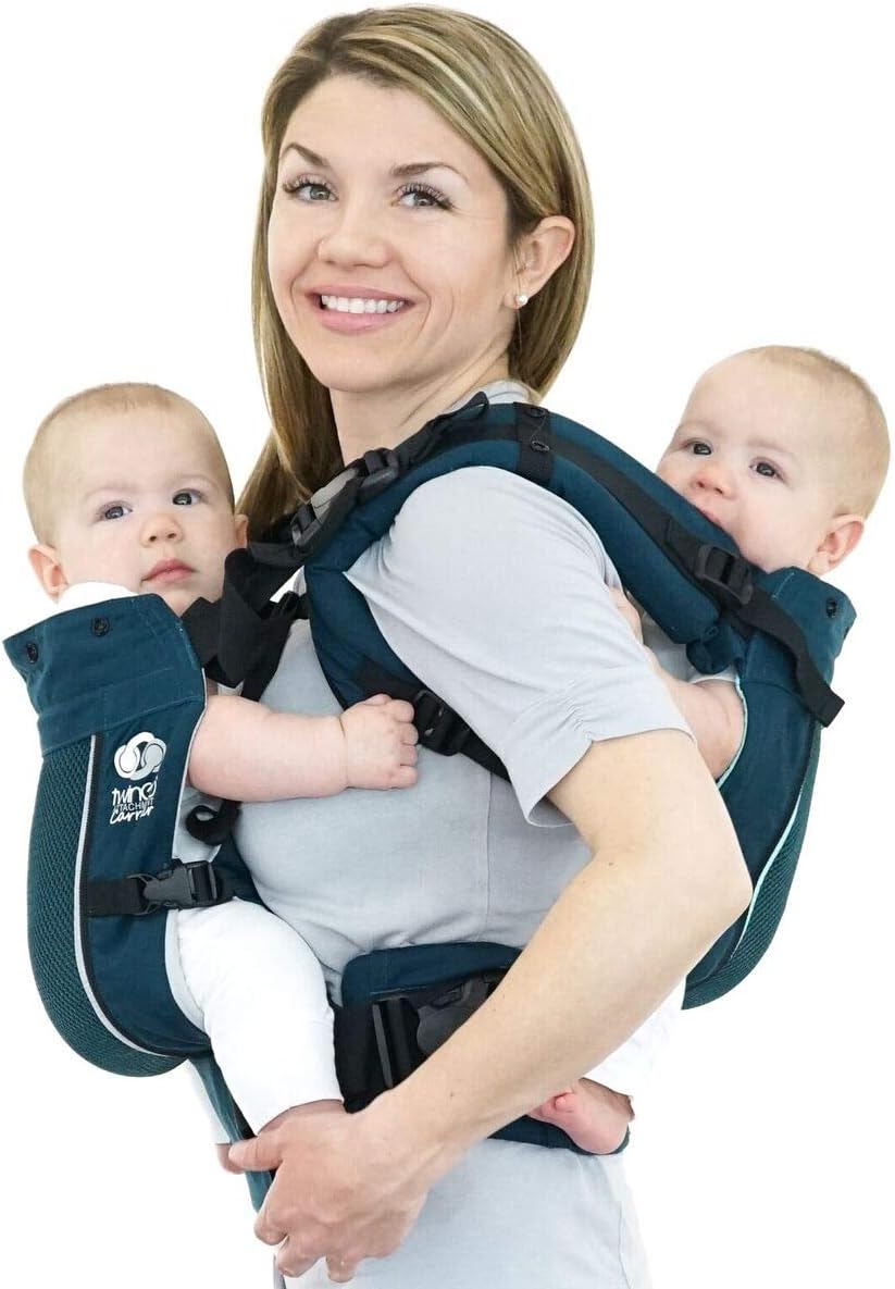 TwinGo Carrier Air - Modern Teal - Great for All Seasons - Breathable Mesh - Fully Adjustable Tandem or 2 Single Baby Carrier for Men, Woman, Twins and Babies 10-45 lbs