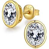 18K White Gold Plated Simulated Diamond Sparkly Stud Earrings 925 Sterling Silver 5A CZ Cubic Zirconia Size Small/Medium/Large Fine Jewelly for Women Men