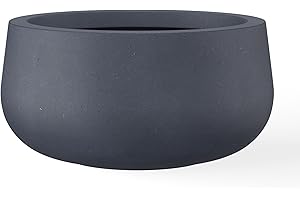 Kante 15.7" Dia Round Concrete Planter, Outdoor Indoor Garden Plant Pots with Drainage Hole and Rubber Plug, Modern Curvaceous Design, Charcoal