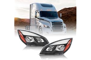 Easyinst Freightliner Headlights for Cascadia Freightliner Cascadia 2018-2024,Replacement Headlamp DOT and SAE Approved (Black, Pair Set)