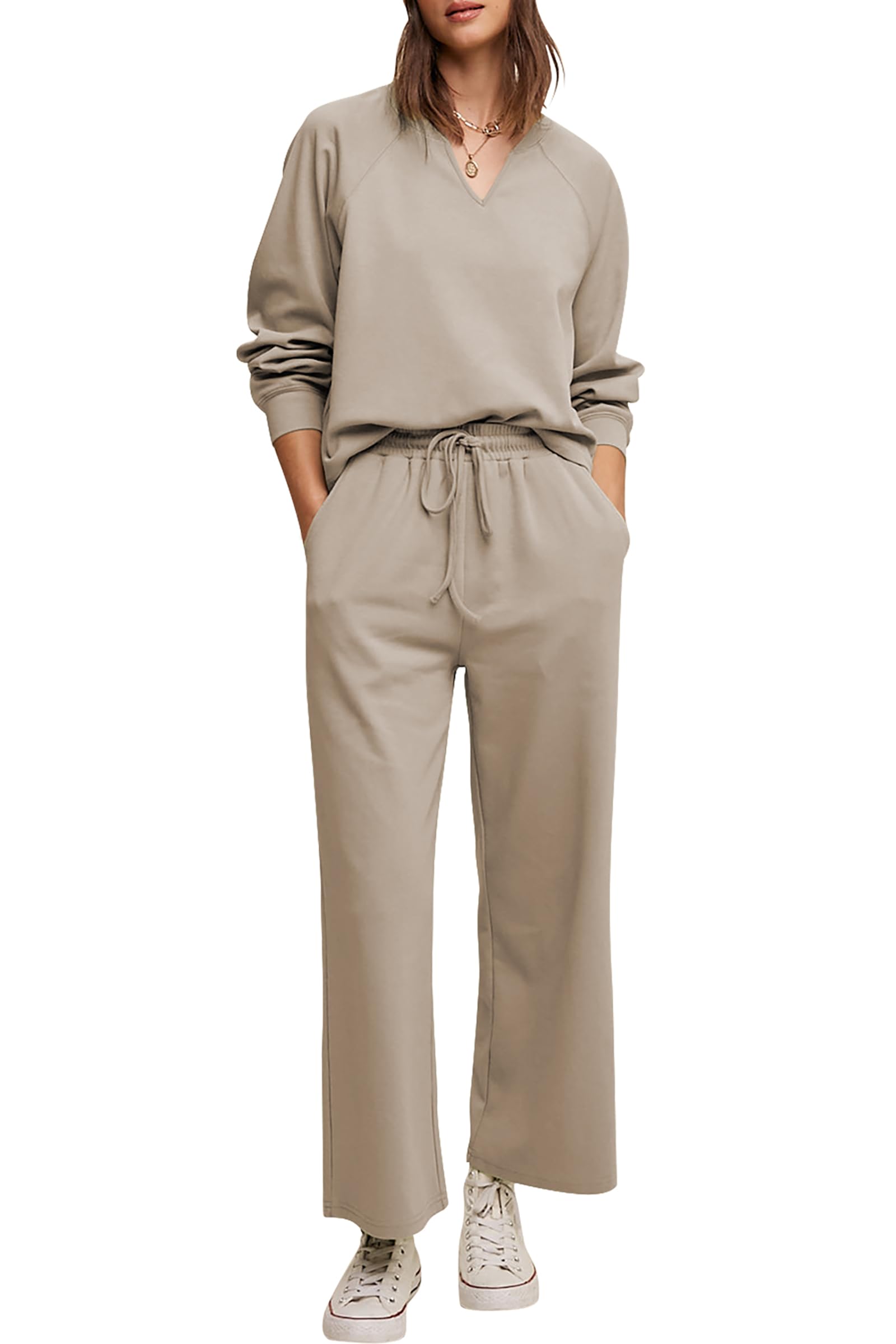 Photo 1 of ***PARTIAL SET, PANTS ONLY *** Cakulo Womens Sweatsuits 2 Piece Lounge Sets Fall Outfits Wide Leg Jogger Sweat Pants 2025 Loungewear Set Track Suits Khaki S