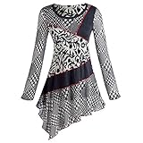 Women's Houndstooth And Floral Patch Long Sleeve Asymmetrical Tunic Top