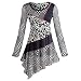 Women's Houndstooth And Floral Patch Long Sleeve Asymmetrical Tunic Top