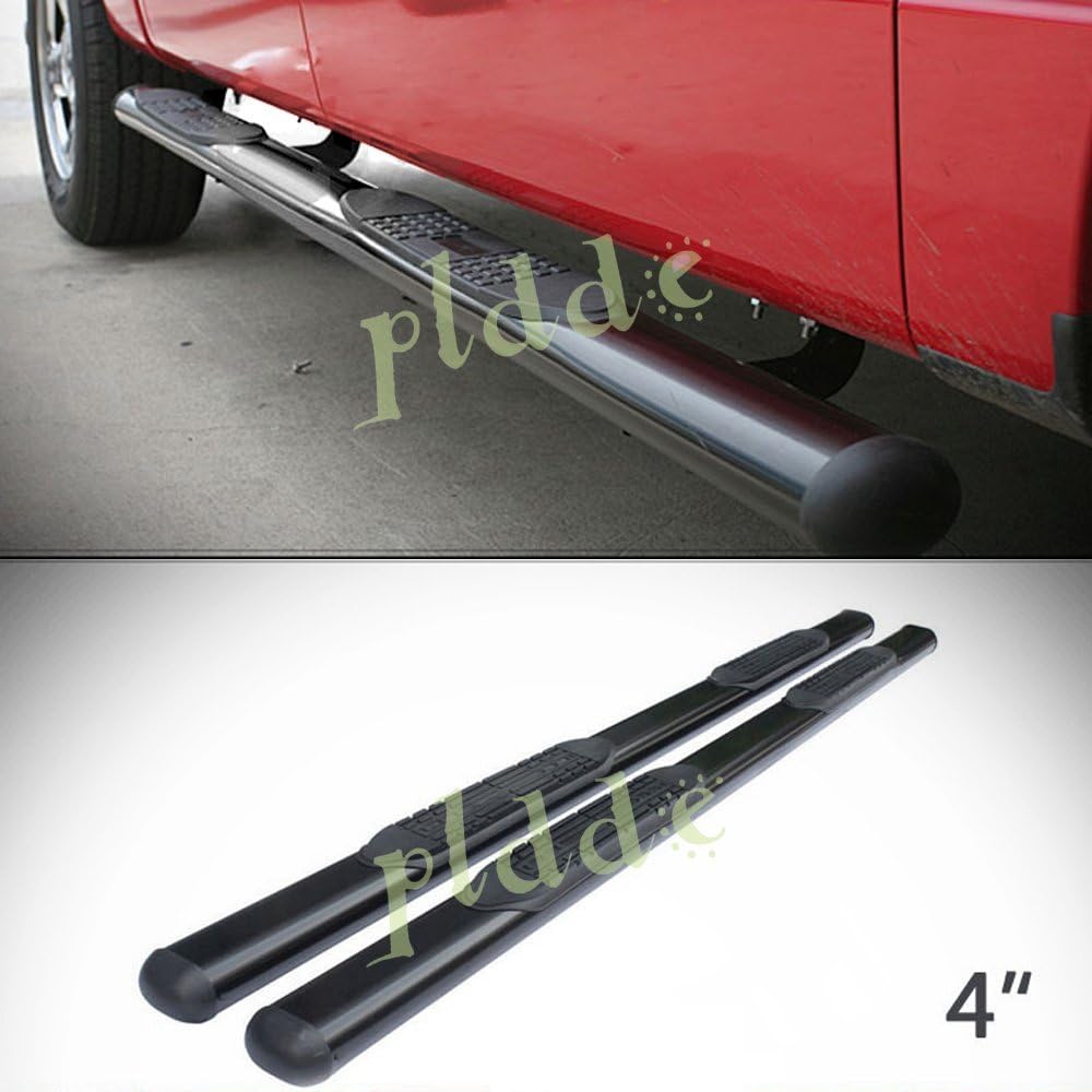 PLDDE 2pcs 4" Oval Tube Black Carbon Steel Side Step Nerf Bars Running Boards + Brackets + Installation Instruction Compatible with 04-08 F150 06-08 Mark LT Crew Cab With 4 Full Size Doors