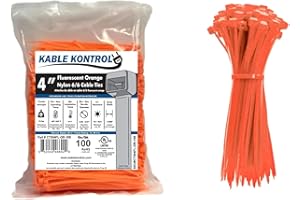 Kable Kontrol Fluorescent Orange Zip Ties 4 Inch 100 Pcs, 18 Lbs Tensile Strength, Self-Locking Nylon Colored Cable Ties Wire