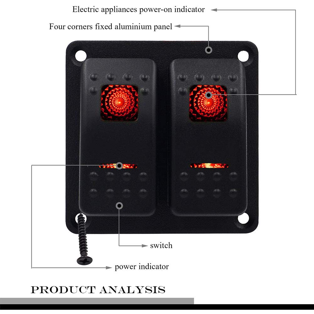 JUST N1 Rocker Switch Panel 2 Gang Waterproof Marine Boat LED Indicator with Circuit Breaker for 12V RV Auto Car Vehicle Truck Trailer Styling Fuse Panel On-Off Universal