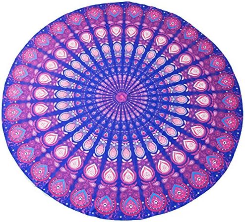 Beach Towel ,Lightweight THIN FUNCYboo Round Retro Tapestry, Polyester, 59inch, Peacock Yoga Mat,Sunscreen Shawl, Round Tablecloth (purple)