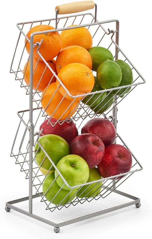 Amazon Com Ezoware 2 Tier Fruit Basket Stand Kitchen Market