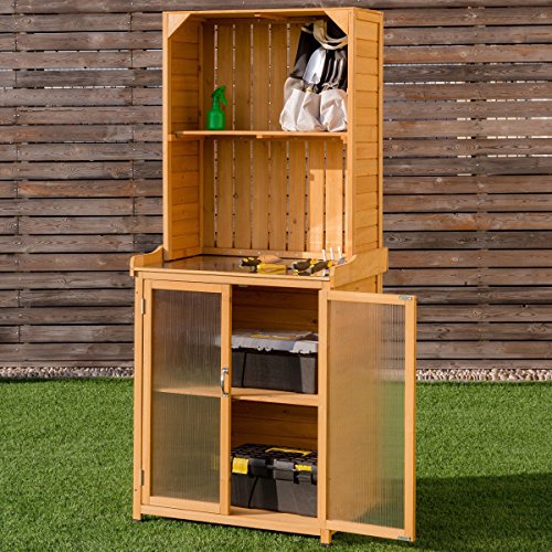 Apontus Potting Bench Cabinet Storage Wooden Garden Shed Tools Organizer Work Station