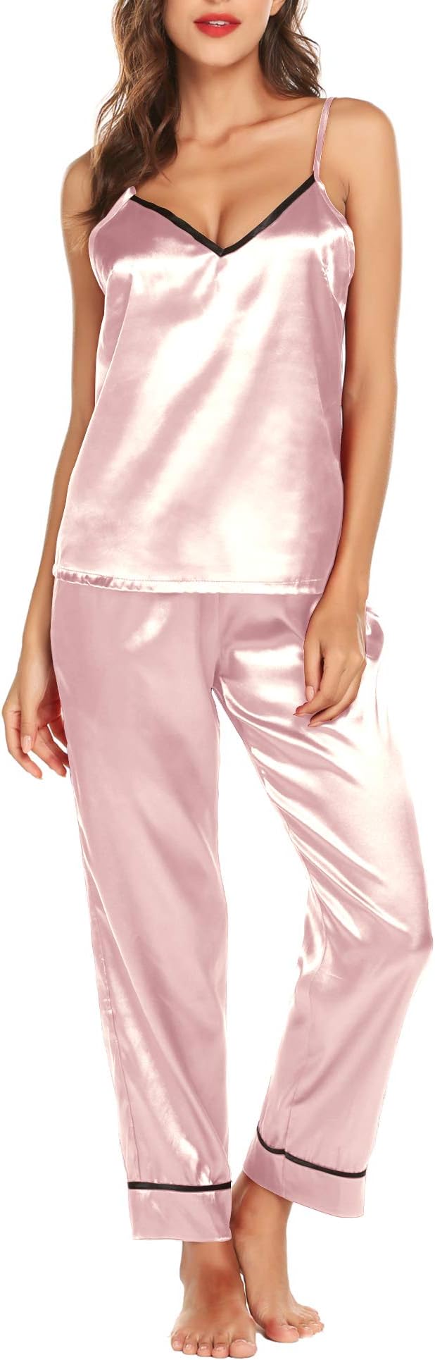 Satin Pajamas Set Silk Sleepwear Cami Nightwear Soft Lingerie PJ Set