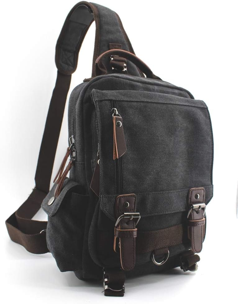 Jiao Miao Canvas Shoulder Backpack Travel Rucksack Sling Bag Cross Body Messenger Bag