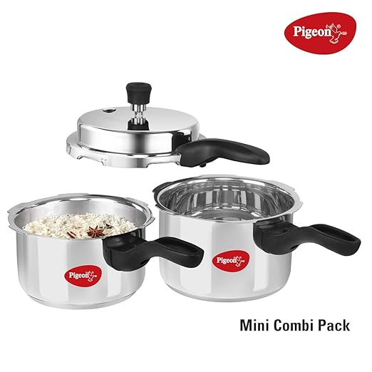 Pigeon by Stovekraft Stainless Steel Induction Base Mini Combo Pack Pressure Cooker 2 and 3