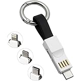 USB Cable 3 in 1 Keychain Lightning/Micro/Type C, Xpadsp Portable Magnetic Charging Sync Cord, Short and Pocket Size Charger for Apple, Samsung, Android Device (Black)