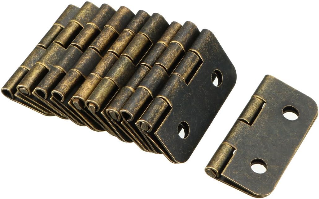 sourcing map 1.18" Antique Bronze Hinges Retro Mini Hinge Replacement with Screws 10pcs, 1.18" * 0.59" (L*W) 10pcs