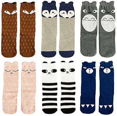 Qteland Toddler Knee Cute High Socks Infant Stockings for baby 6-pack (M(1-3 years))