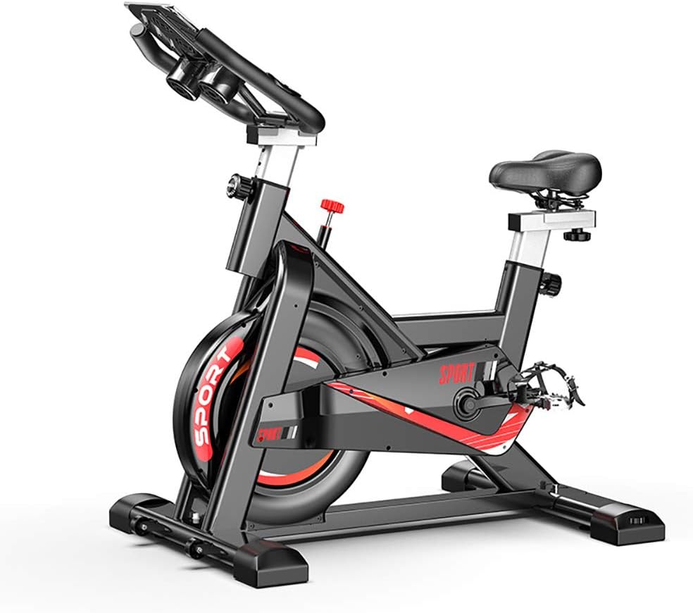 KgByy Indoor Exercise Bike Cycling Spin Bike Cardio Workout W/Belt Driven Flywheel Cycling Adjustable Handlebars Seat Resistance Digital Monitor Heart Rate Sensors, Fitness Bike Trainer