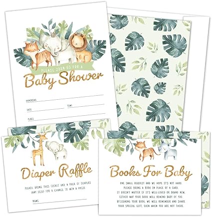 pic Gender Reveal Diaper Party Invitations set of 25 safari baby shower invitations diaper raffle tickets baby shower book request cards with envelopes greenery jungle animal invites for