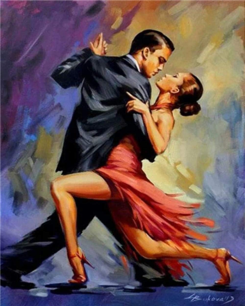 JWFJF Paint by numbers Tango dancers Diy oil painting canvas paint by numbers for adults children and beginner Home Decoration Wall art gifts 16x20 inch (Frameless)