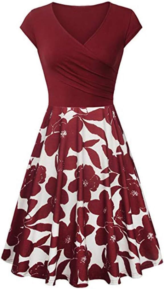 Vintage Sleeveless Dress, Bestoppen Women Cross V- Neck Party Dress Elegant Flared A-Line Dress Evening Party Dress Casual A Line Flower Dresses for Lady