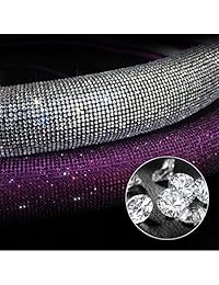 MLOVESIE   Funda de cuero para volante con diamantes de imitación brillantes, ajuste universal 15 pulgadas