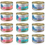 Blue Buffalo Healthy Gourmet Cat Food Variety Pack - 12 cans, 3 Flavors (Salmon, Ocean Fish & Tuna, and Tuna)