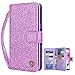 BENTOBEN S8 Plus Case Samsung Galaxy S8 Plus Case Glitter Bling Bling Faux Leather Flip Credit Card Holder Wristlet Shockproof Protective Wallet Case for Girls(6.2 Inch) Purple