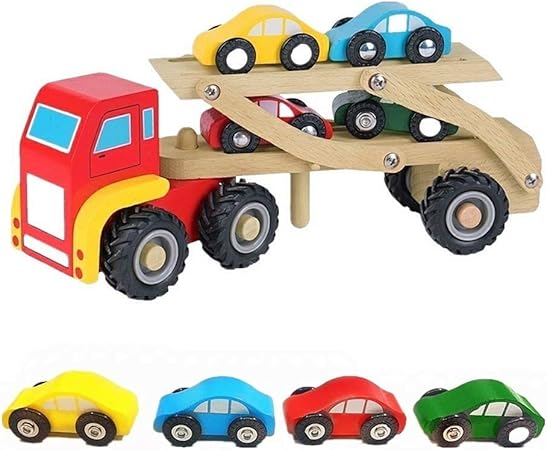 Amazon 木のおもちゃ 木製おもちゃ 知育玩具 滑空車4台セット 男の子おもちゃ くるくるスロープ Bajoy スロープトイ レッカー車 二重 折りたたみ可 クリスマス 誕生日プレゼント 入園祝い 女の子 男の子おもちゃ ルーピング ビーズコースター おもちゃ