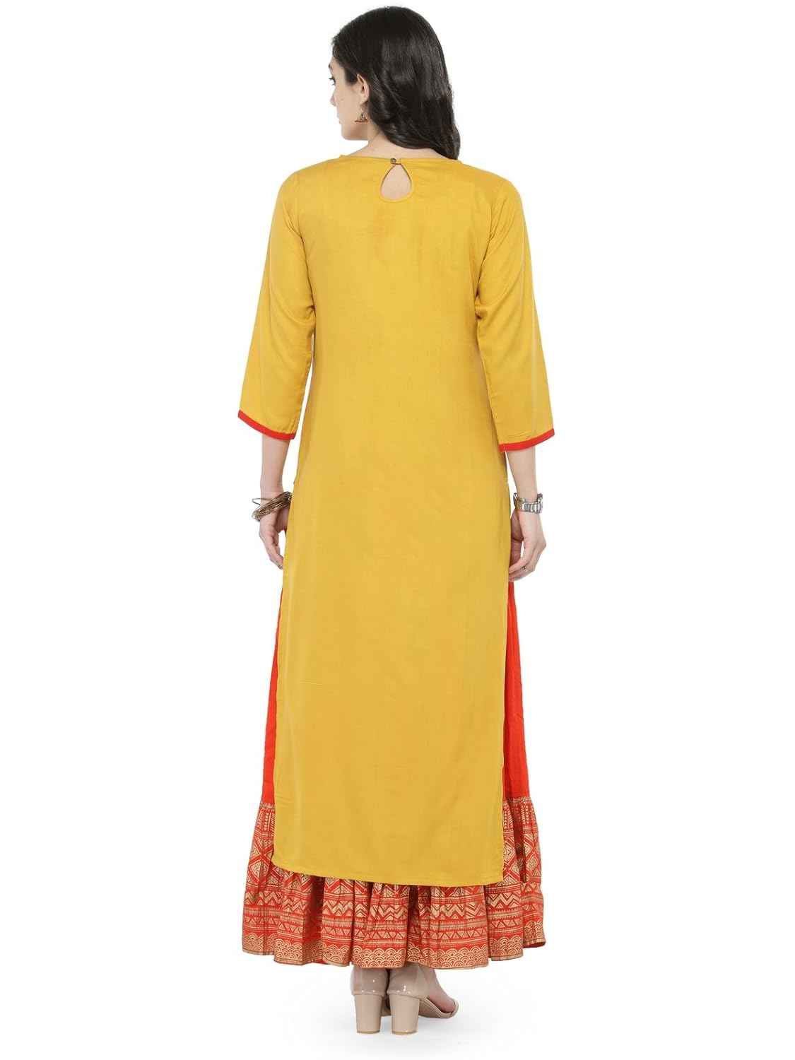 varanga yellow embellished kurta with orange printed skirt kff-var118133_pz21031