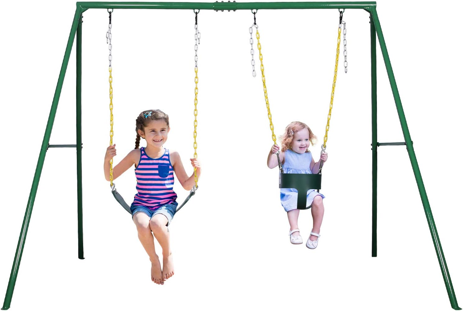 Trekassy 440lbs 2 Seat Swing Set, 1 Belt Swing Seat and 1 Toddler Swing Seat with Heavy Duty A-Frame Metal Swing Stand
