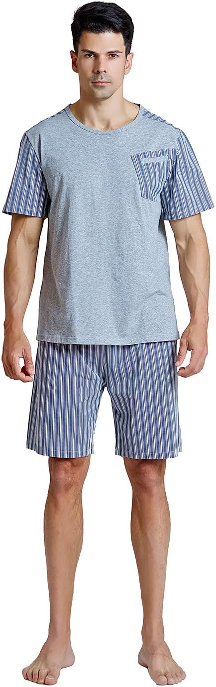 KKQ Mens Pajamas Lightweight Pj Pajama Set for Men 100% Cotton Loungewear Pajamas M L XL