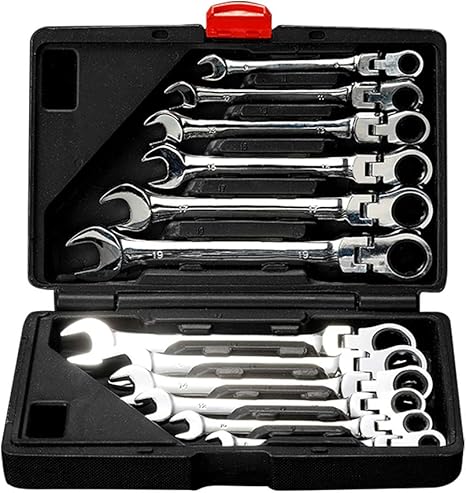 Amazon ラチェットレンチ フレックスラチェットレンチセット整備工具セット 8 19mm 12本組 作業 常備 車 バイク 各種メンテナンス対応 家具組み立て 鏡面仕上げ コンビネーションレンチ 収納ケース付き 角度調整可能 12pcフレックスラチェットレンチ つや 工具