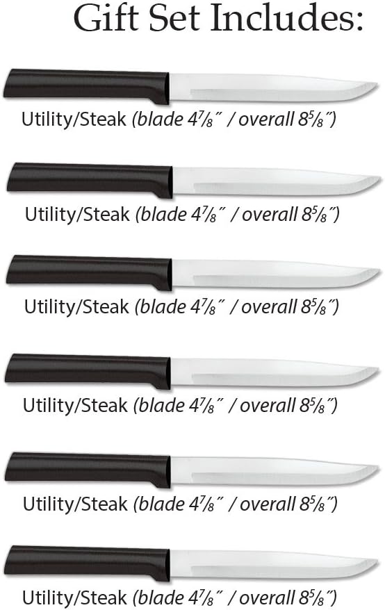 Rada Cutlery Utility Steak Knives Gift Set Stainless Steel Knife Made in the USA, Set of 6, Black Handle: Rada Steak Knives: Kitchen & Dining