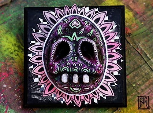 Pink Day of the Dead Skull, Dia de los Muertos, Horror Skeleton Wall Art, handpainted sculpture dark gothic decor