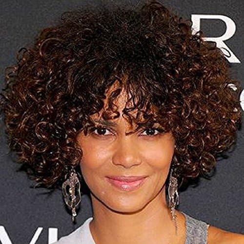 QianBaiHui Kinky Curly Wigs Short Hair Wigs for Black Women - Wig Brown Heat Resistant Synthetic Hair Fashion Wig + Wig Cap