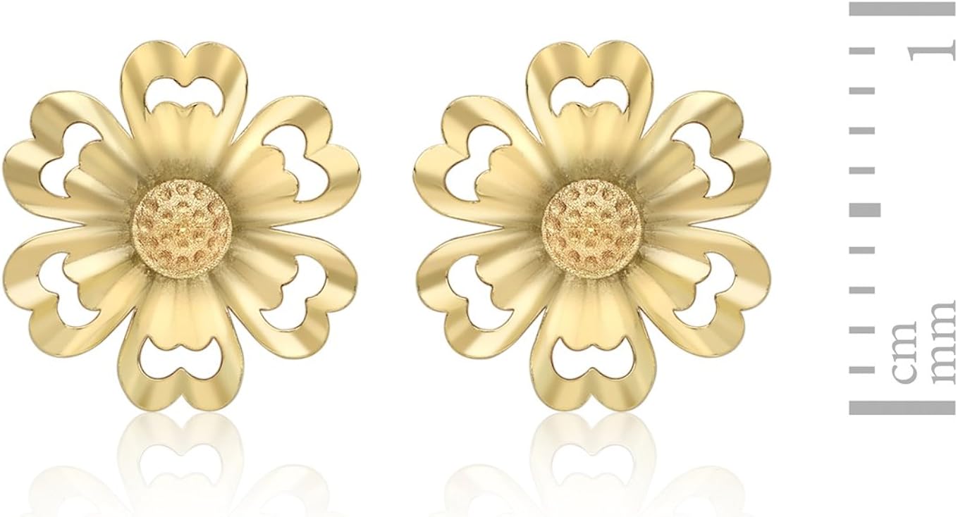 CARISSIMA Women's 9 ct (375) Yellow Gold Satin and Polished 9.5 mm Stud Earrings - Image 5