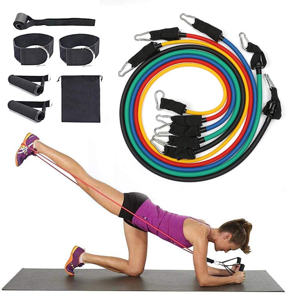 BEFANS Exercise Resistance Bands and Workout Fitness Set Include 5 Tubes, 2 Hand Grips, Door Anchor, Ankle Straps, Carrying Pouch for Yoga, Pilates, Home Gym, Resistance Training
