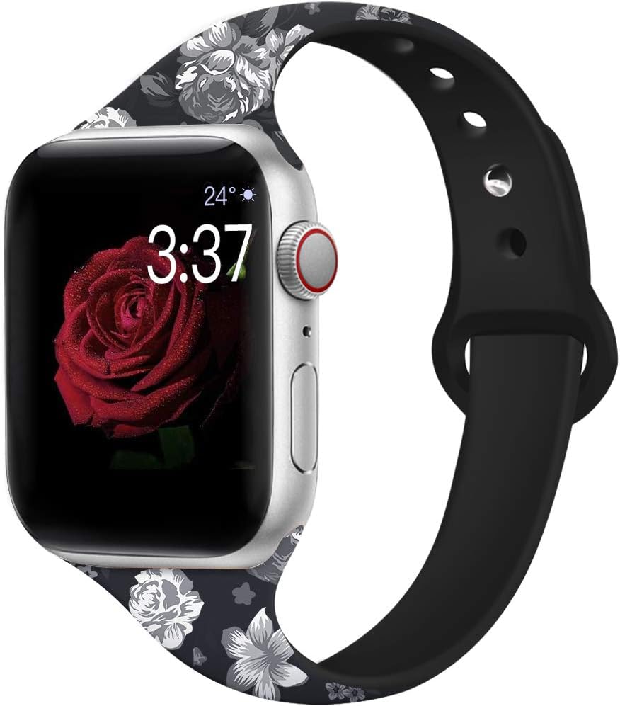 Kaome Floral Bands Compatible for App le Watch Band 38mm 40mm 44mm 42mm Fadeless Pattern Printed Replacement Band Wristband for iWatch Series 5 4 3 2 1, for Women Men Kids