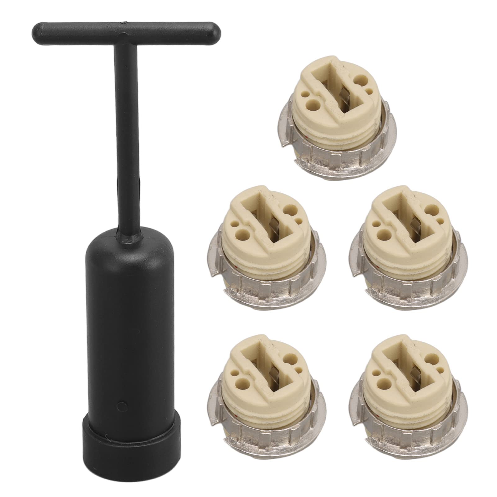 G9 Ceramic Lamp Holder - Replacement Light Bulb Socket with 5-Piece Zinc Alloy Socket Ring Removal Tool for Home Bedroom Desk Ceiling Lighting Fixtures