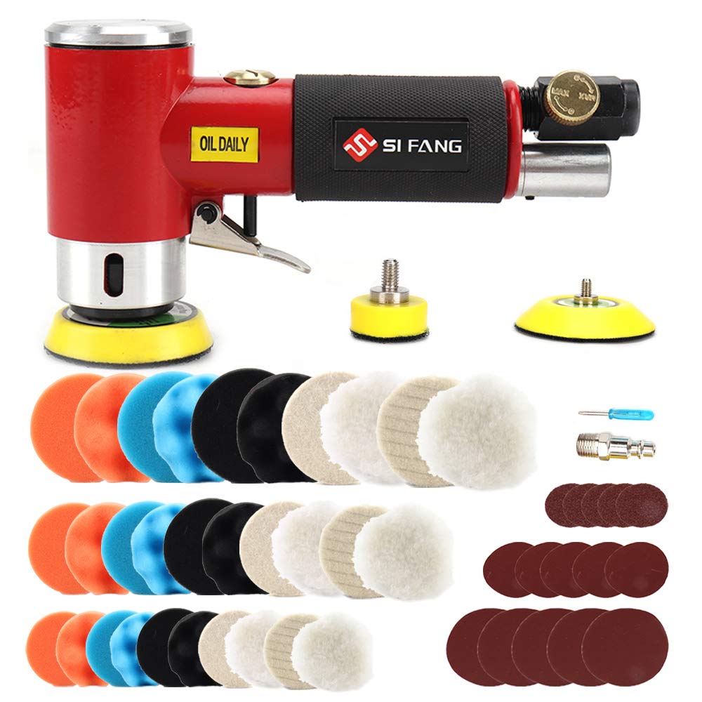 Photo 1 of SI FANG 48Pcs 1'' 2'' 3'' Mini Air Sander Kit,High Speed Random Orbital Air Sander Polisher for Auto Body Work, Includes 1/2/3in Polishing Sponge & Wool Pads Sandpapers (Red Air Sander Kit)