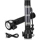 XREXS Solar Powered LED Car Flashlight Multi-Function Solar Escape Rescue Flashlight with 2000mAh Battery, USB Charger and So