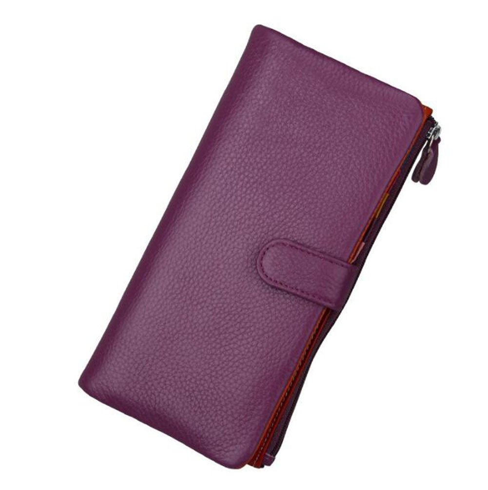 AprinCtempsD Women's Wallet Genuine Leather Ladies Clutch Colorful Purse Long Credit Card Organizer Large Capacity with Zipper (Purple)