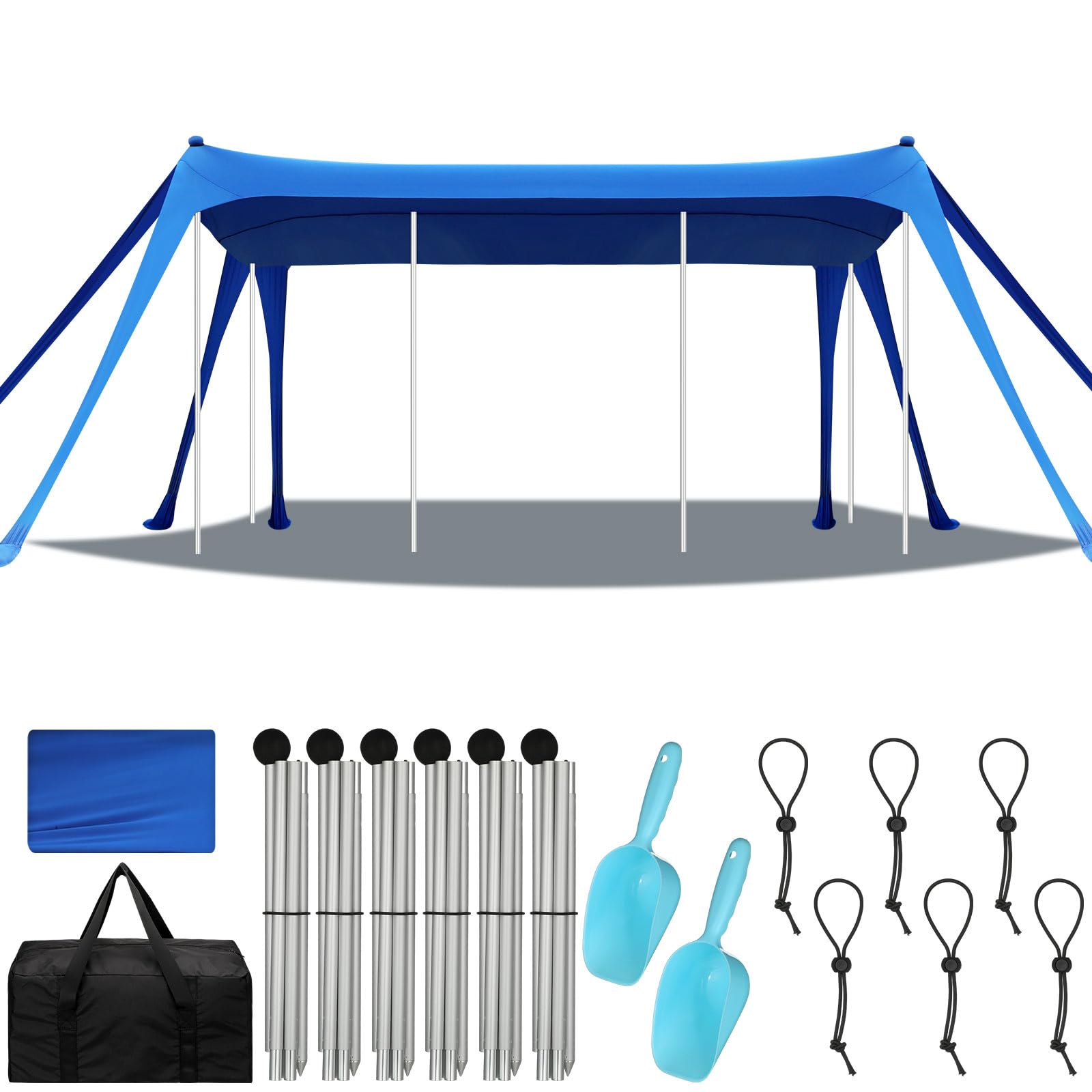 Photo 1 of Wovnet 13 x 20 FT Beach Tent Sun Shelter UPF 50+ Beach Shade Canopy Pop up Tent Portable Cabana Outdoor with Aluminum Poles Sandbags Sand Shovel for Camping Fishing Trip Picnic Party(Blue)