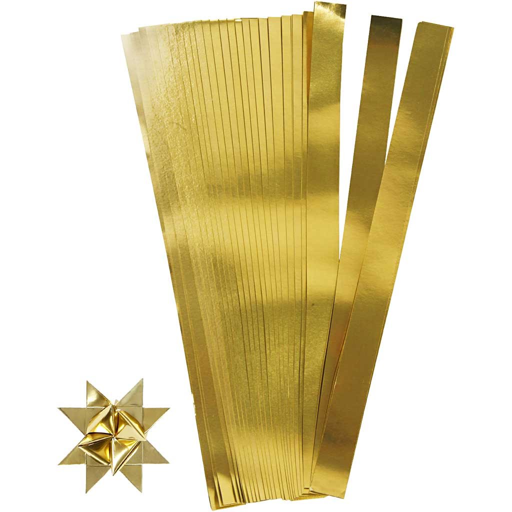 Paper Star Strips, W: 15 mm, D: 6,5 mm, gold, 100pcs, L: 45 cm