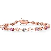 Gem Stone King 18K Rose Gold Plated Silver Pink Moissanite and Pink and White Lab Grown Diamond Bracelet For Women (2.17 Cttw, Gemstone Birthstone, Round 4MM, 7.5 Inch)