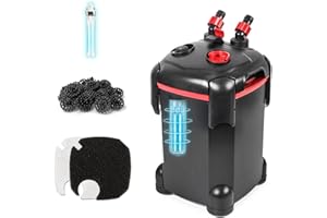 PONDFORSE 225GPH Canister Filter, External Aquarium Filter Ultra-Quiet Water Circulation Cleaning Machine with Media for Fish Tanks and Aquariums Up to 55 Gallons (225GPH)